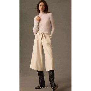 NWT Anthropologie Maeve Tie Waist Sand Cropped Culottes 8 Classic Minimalist